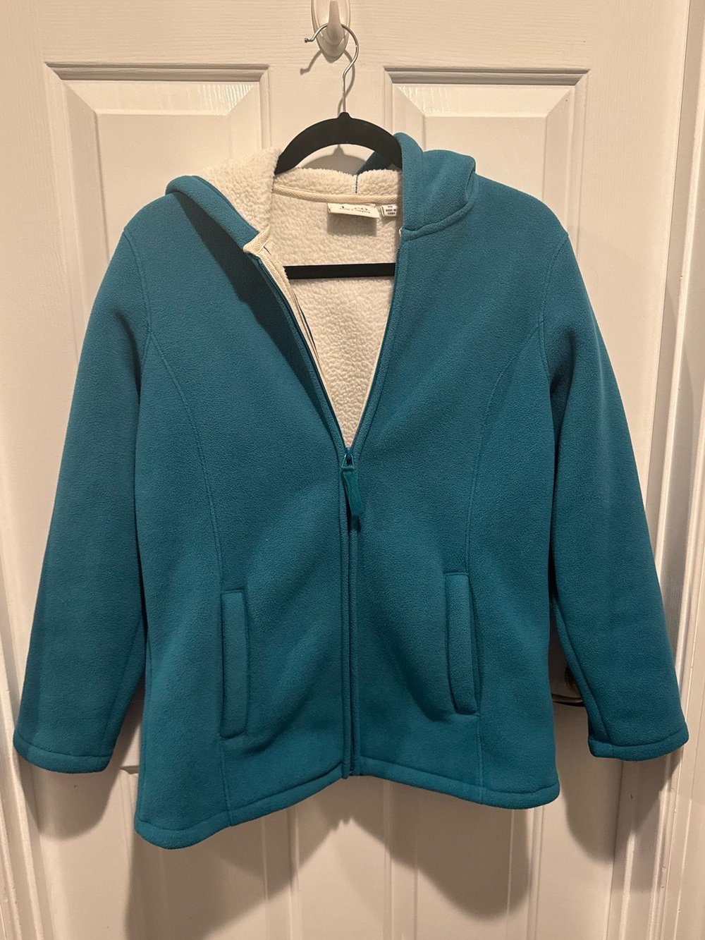 Denim & Company Teal Sherpa-Lined Fleece Zip Hoodie Size XS
